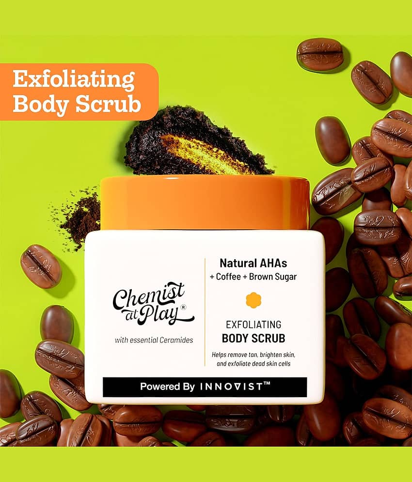 Chemist at Play Exfoliating Coffee Body Scrub for Tan Removal, Soft-Smooth Skin with natural AHA Scrub, 75 g