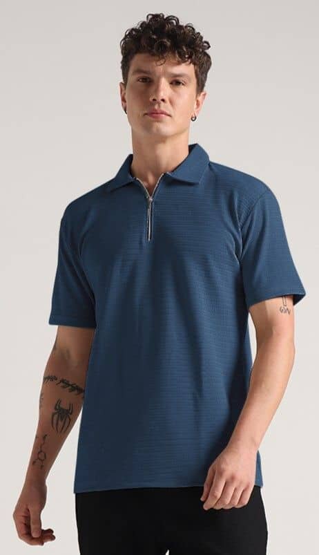 INDICLUB Men Polyester Regular Fit Solid Polo T Shirt ( Blue )