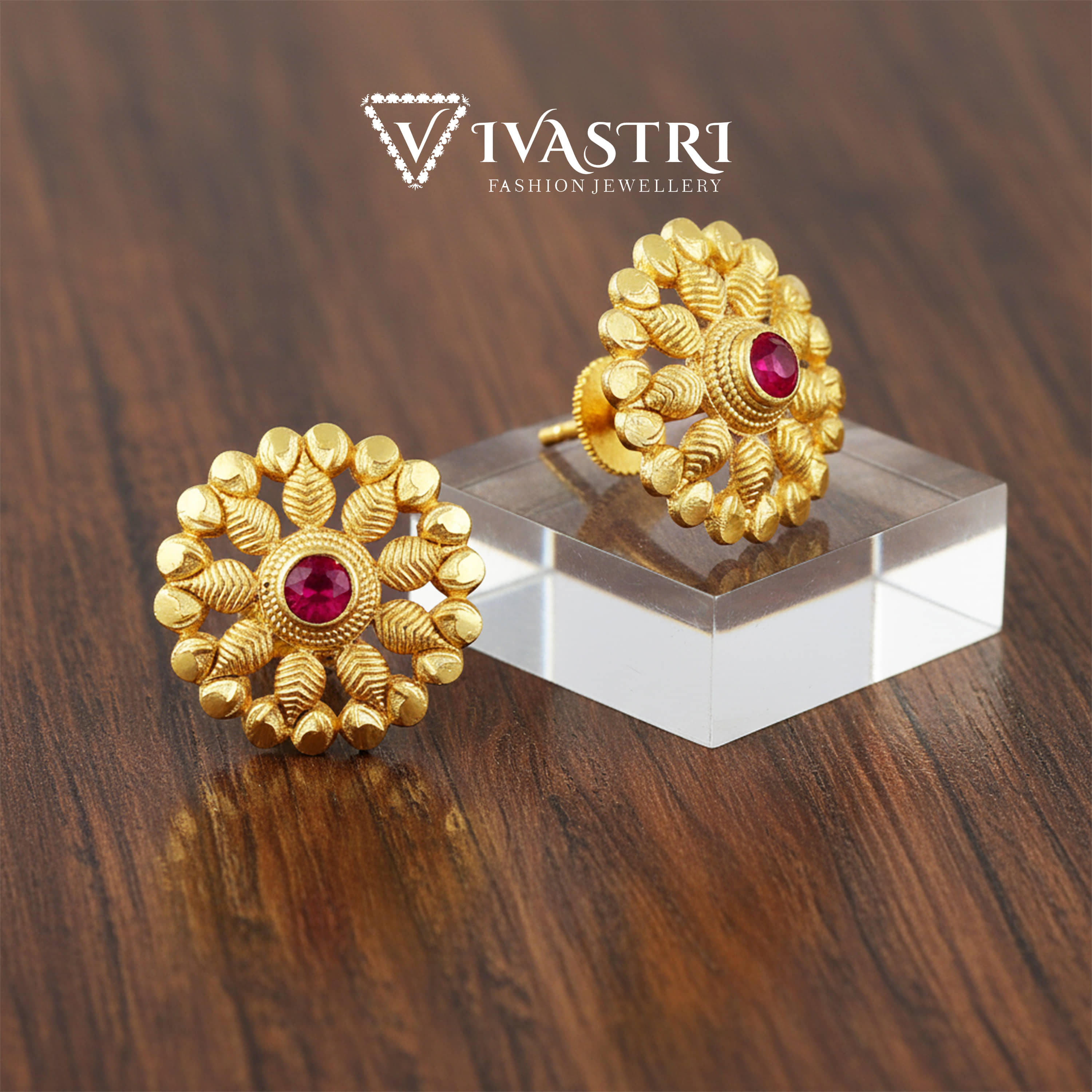 VIVASTRI Golden Stud Earrings ( Pack of 1 ) - Earrings | Buy online on ZillyBuy