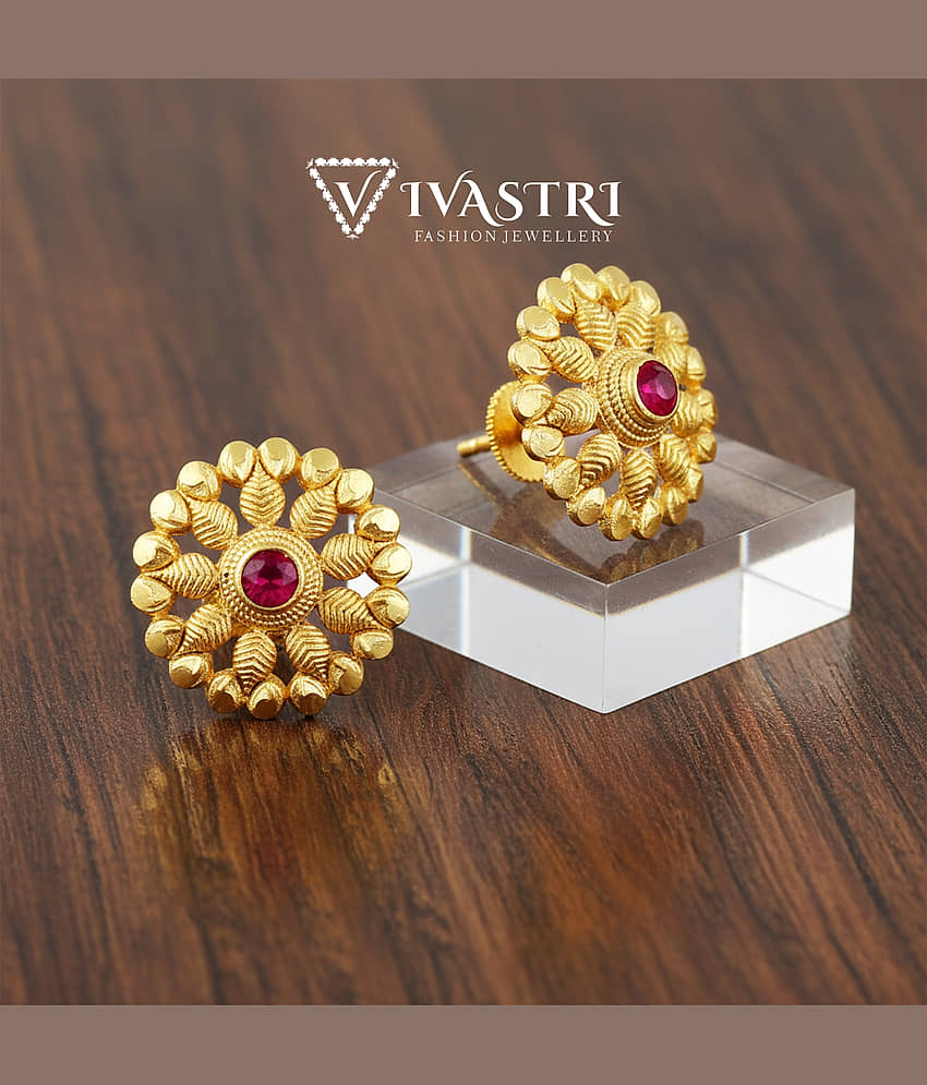 VIVASTRI Golden Stud Earrings ( Pack of 1 ) - Earrings | Buy online on ZillyBuy