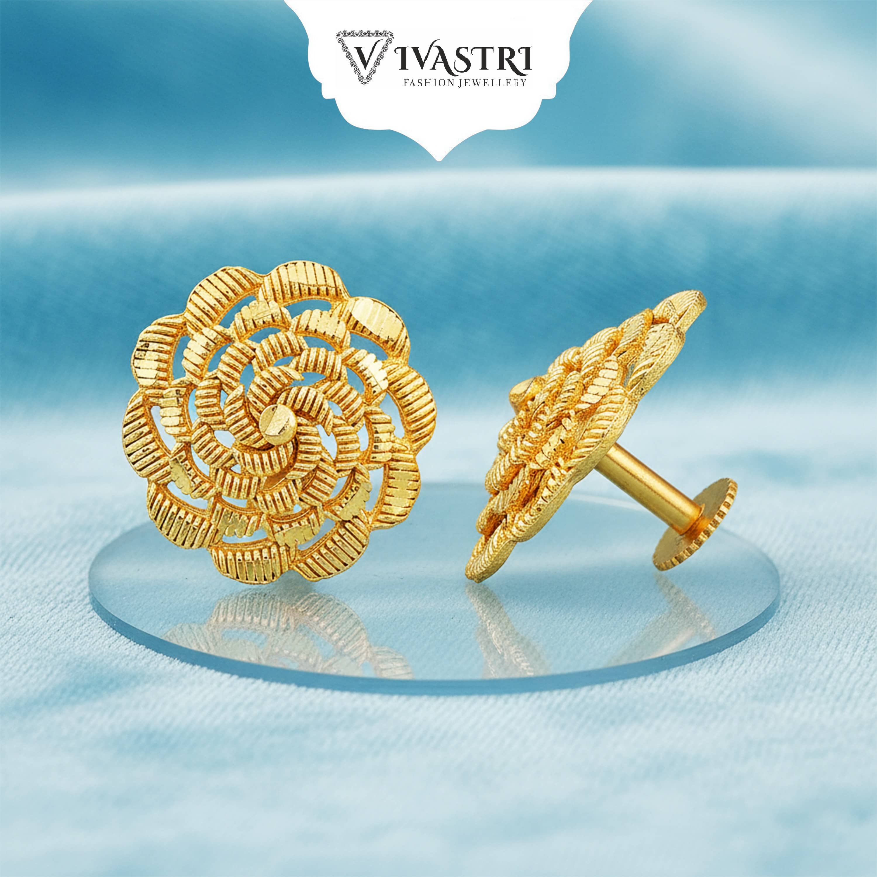 VIVASTRI Golden Stud Earrings ( Pack of 1 ) - Earrings | Buy online on ZillyBuy