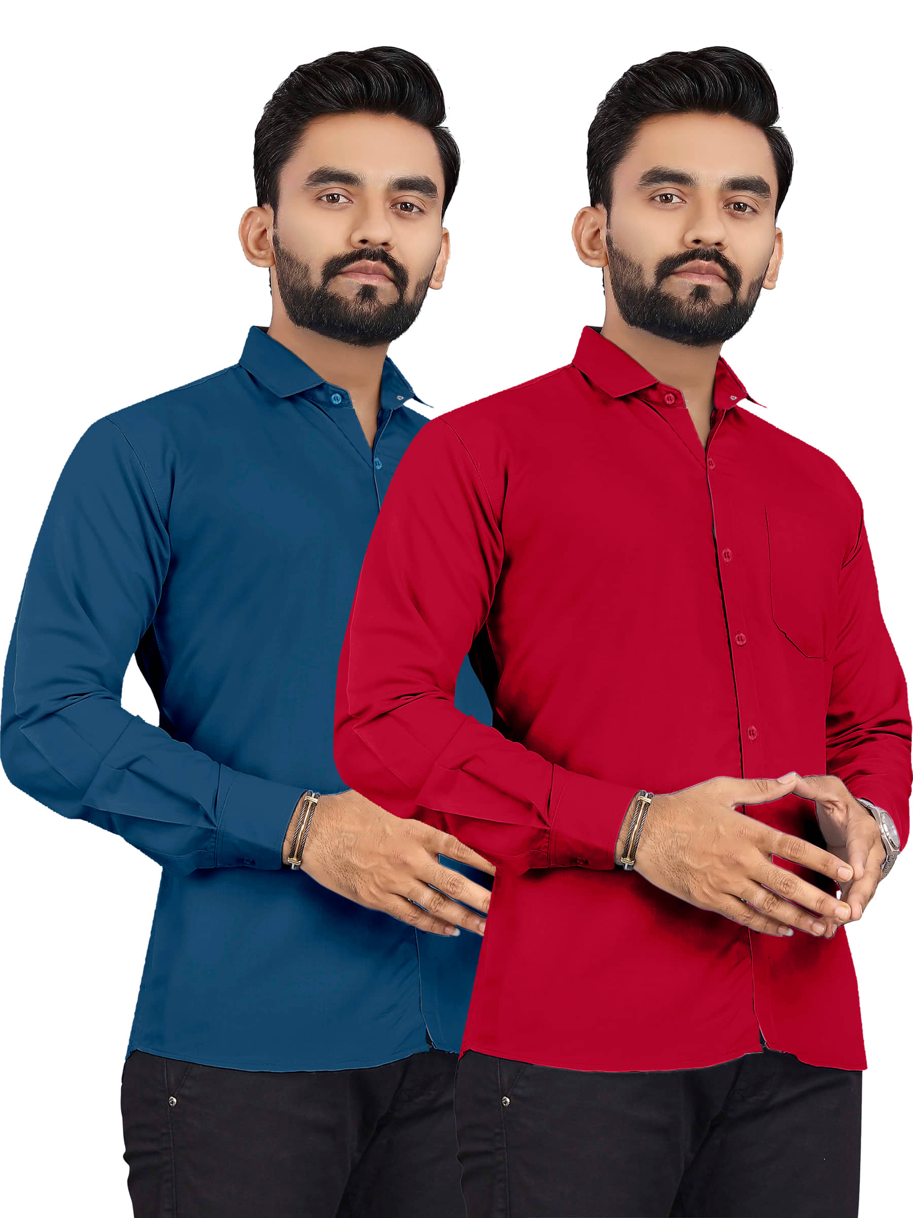 ALY JH0N 100% Cotton Regular Fit Solids Full Sleeves Men's Casual Shirt - Multicolor 2 ( Pack of 2 )