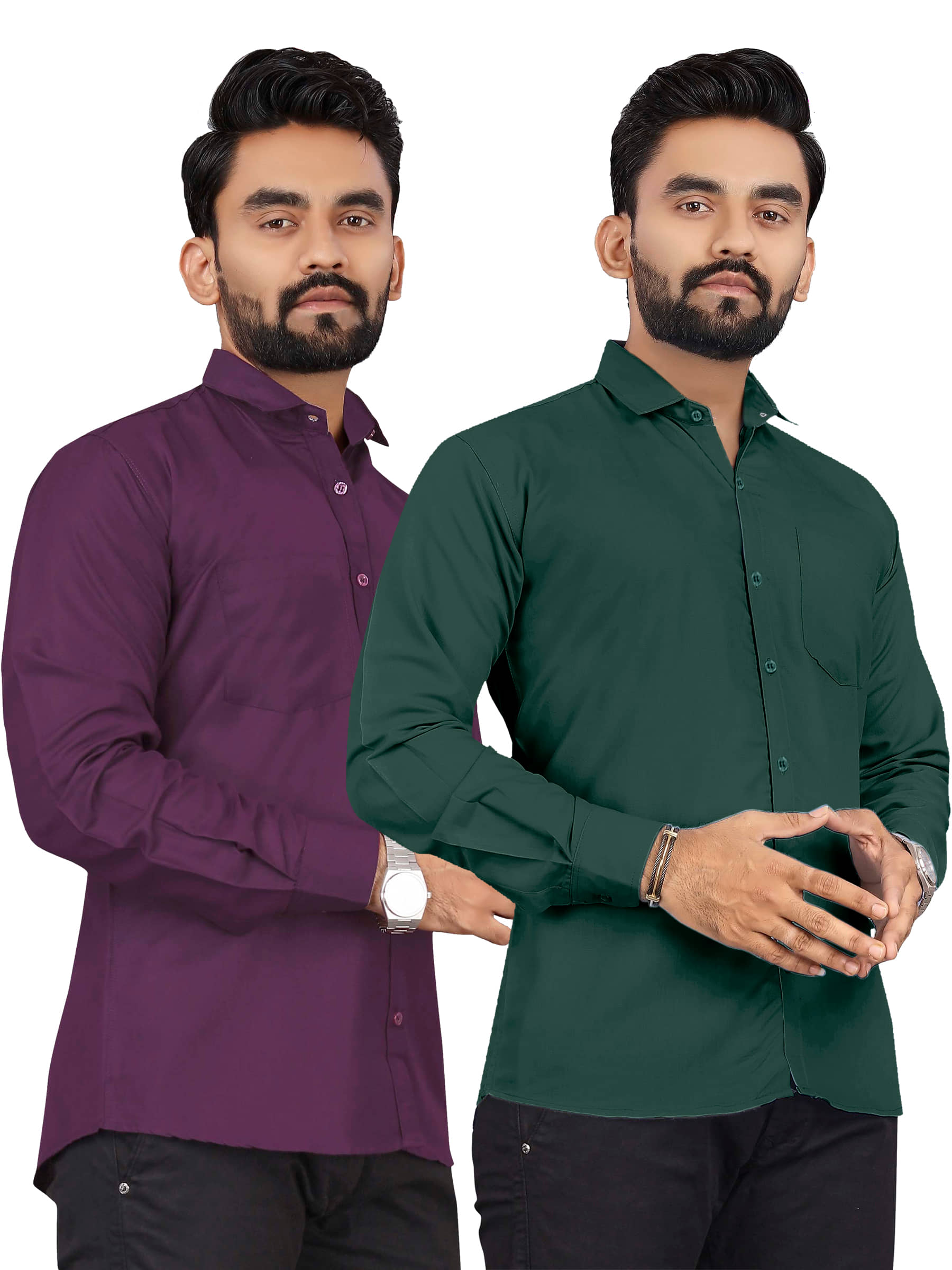 ALY JH0N 100% Cotton Regular Fit Solids Full Sleeves Men's Casual Shirt - Multicolor 8 ( Pack of 2 )
