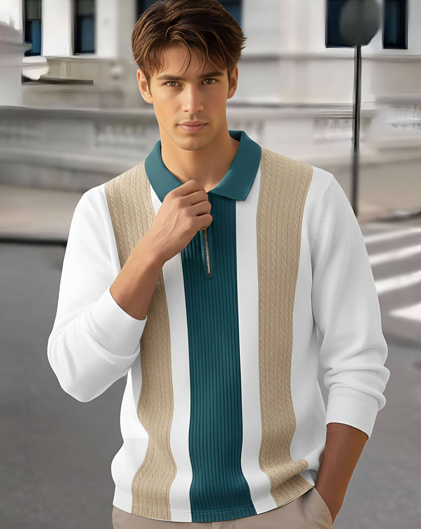 ENITOR Men Cotton Blend Regular Fit Striped Polo T Shirt ( Brown )