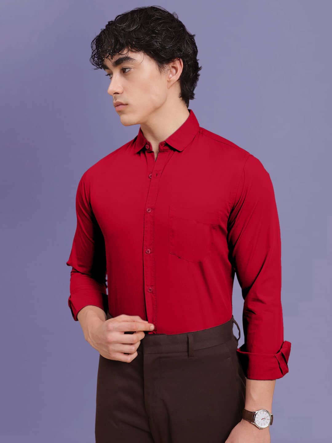 ALY JH0N 100% Cotton Regular Fit Solids Full Sleeves Men's Casual Shirt - Red ( Pack of 1 )
