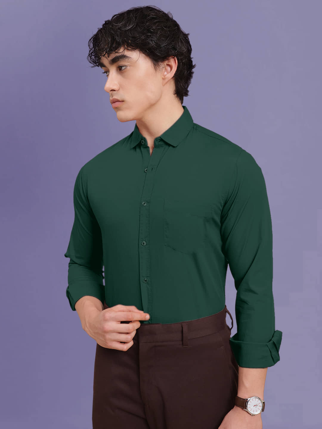 ALY JH0N 100% Cotton Regular Fit Solids Full Sleeves Men's Casual Shirt - Light Green ( Pack of 1 )