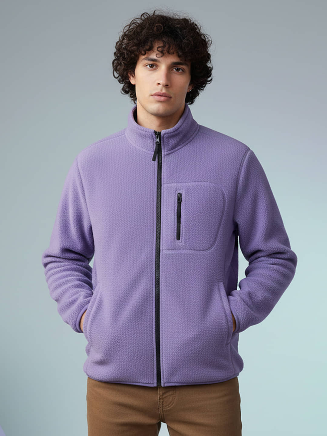 GET GOLF Polyester Mandarin Collar Men's Sweatshirt - Lavender ( Pack of 1 )