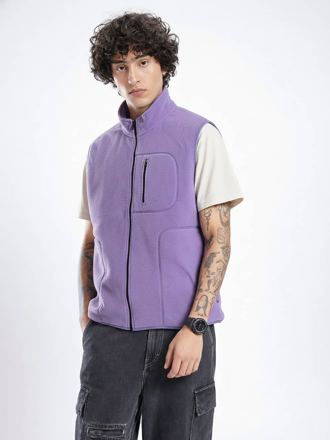 GET GOLF Polyester Mandarin Collar Men's Sweatshirt - Lavender ( Pack of 1 )