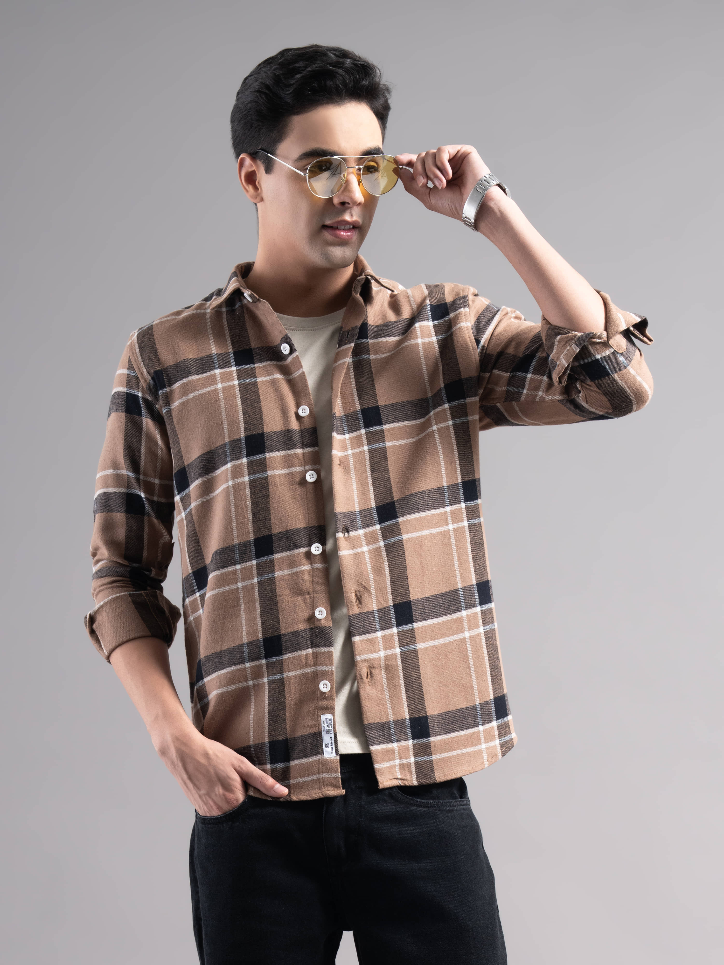 Paul Street 100% Cotton Regular Fit Checks Full Sleeves Men's Casual Shirt - Brown ( Pack of 1 )