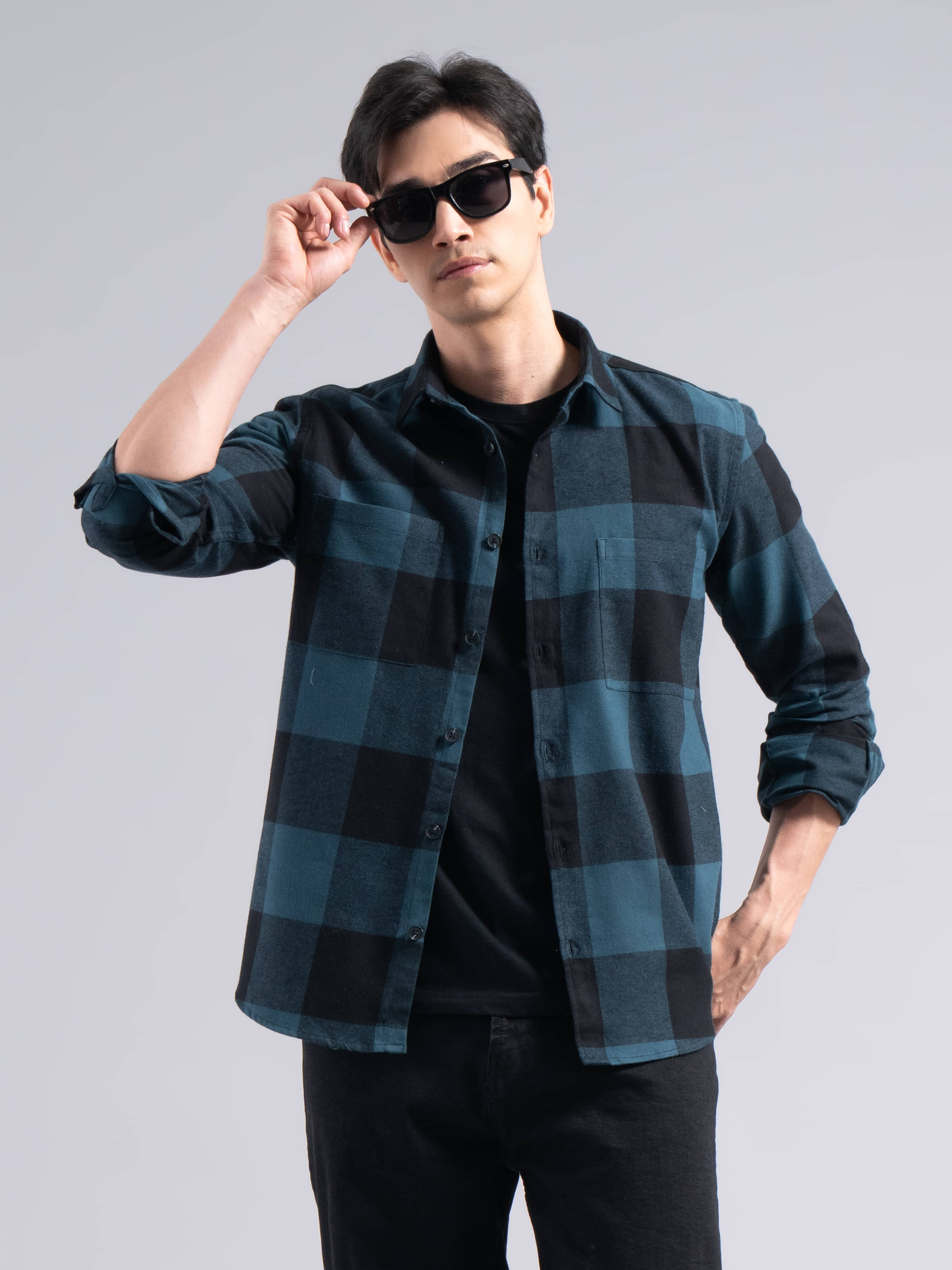 Paul Street 100% Cotton Regular Fit Checks Full Sleeves Men's Casual Shirt - Teal ( Pack of 1 )