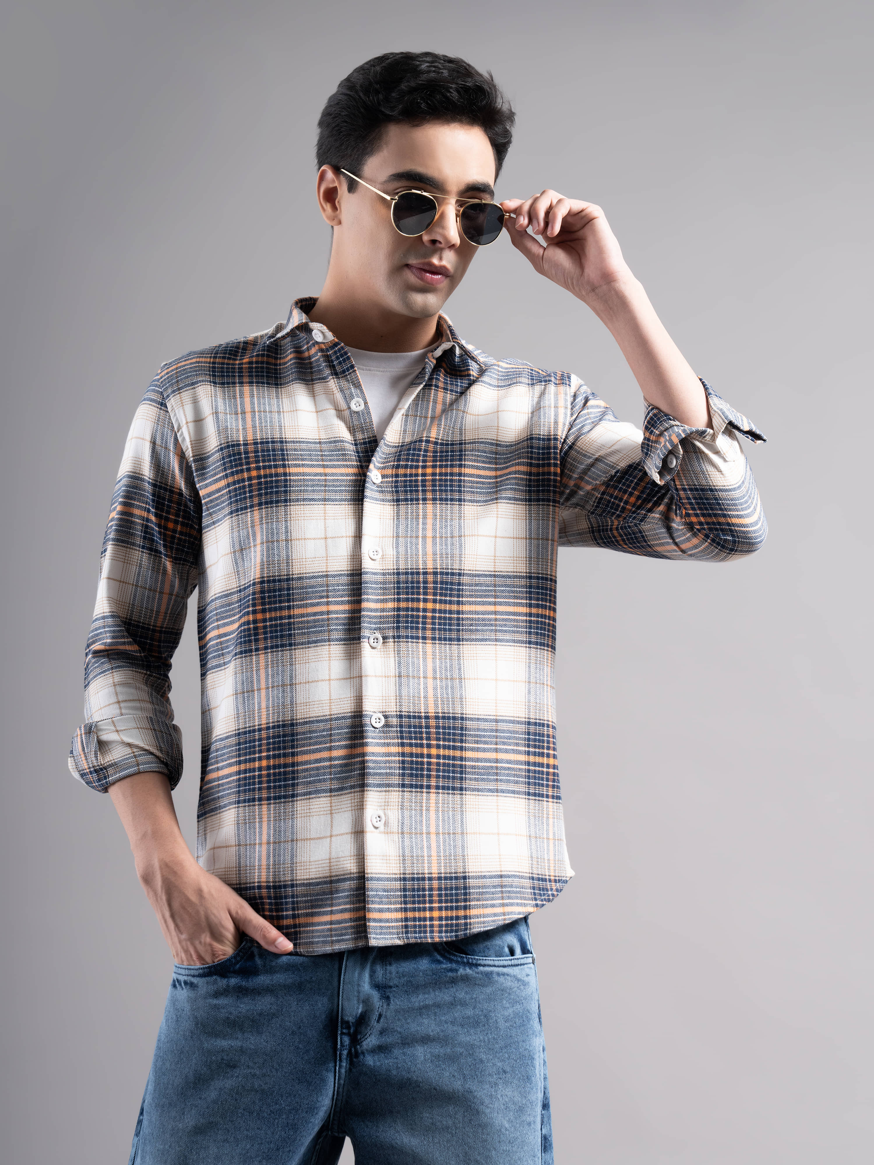Paul Street 100% Cotton Regular Fit Checks Full Sleeves Men's Casual Shirt - White ( Pack of 1 )