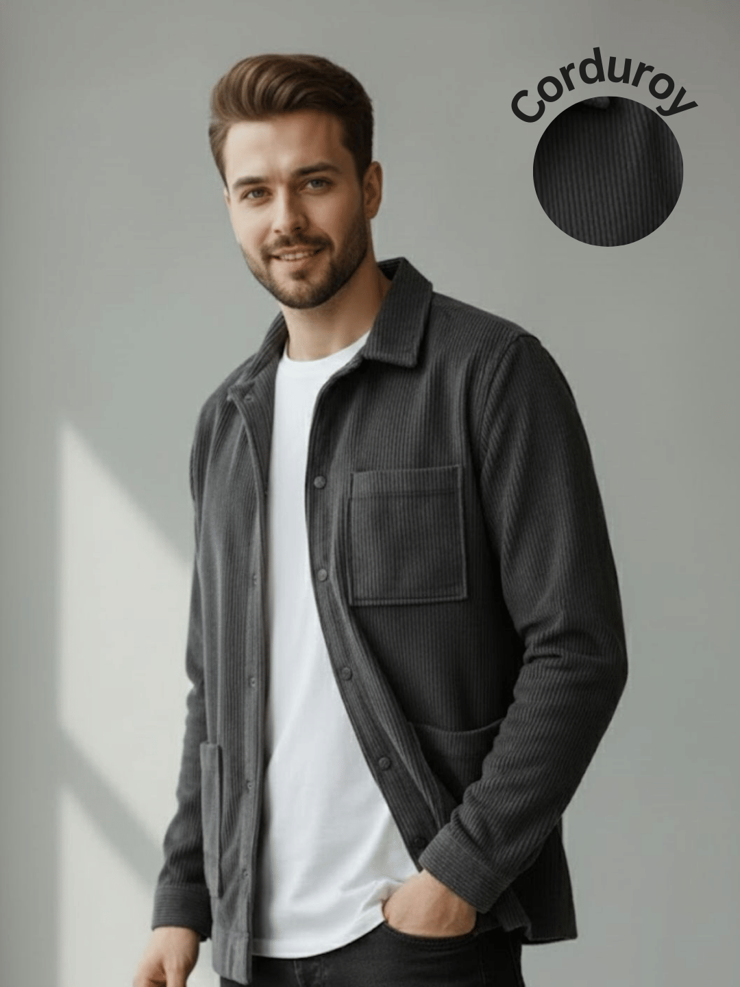 Rigo Corduroy Men's Casual Jacket - Grey ( Pack of 1 ) - Jackets & Coats | Buy online on ZillyBuy
