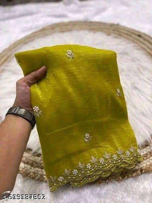 Shivadit ethnic Chiffon Embroidered Regular Saree With Unstitched Blouse Piece ( Yellow ) - Sarees | Buy online on ZillyBuy