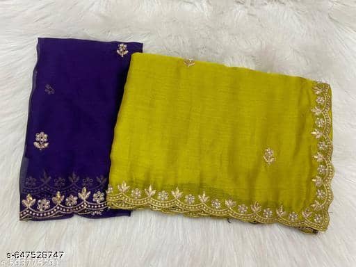 Shivadit ethnic Chiffon Embroidered Regular Saree With Unstitched Blouse Piece ( Yellow ) - Sarees | Buy online on ZillyBuy