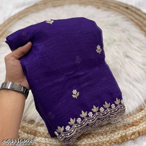 Shivadit ethnic Chiffon Embroidered Regular Saree With Unstitched Blouse Piece ( Blue ) - Sarees | Buy online on ZillyBuy