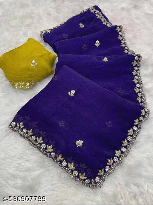 Shivadit ethnic Chiffon Embroidered Regular Saree With Unstitched Blouse Piece ( Blue ) - Sarees | Buy online on ZillyBuy