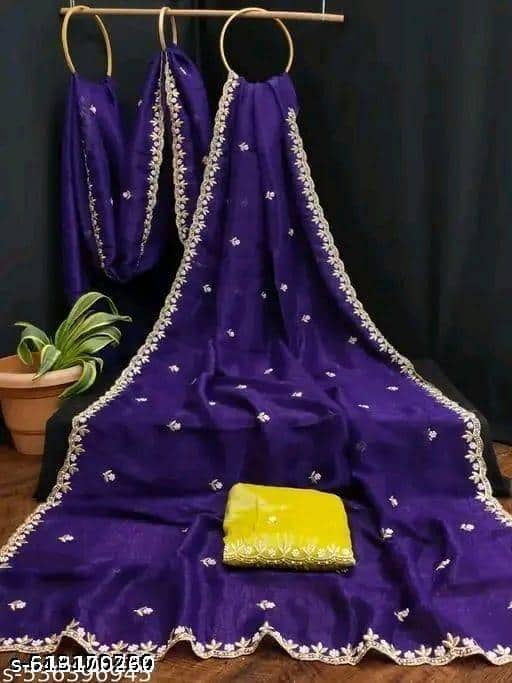 Shivadit ethnic Chiffon Embroidered Regular Saree With Unstitched Blouse Piece ( Blue ) - Sarees | Buy online on ZillyBuy