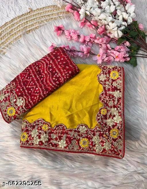 Shivadit ethnic Chiffon Solid Regular Saree With Unstitched Blouse Piece ( Yellow ) - Sarees | Buy online on ZillyBuy
