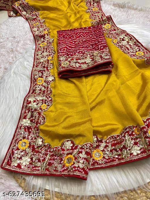 Shivadit ethnic Chiffon Solid Regular Saree With Unstitched Blouse Piece ( Yellow ) - Sarees | Buy online on ZillyBuy