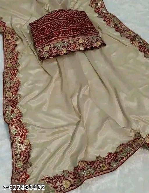 Shivadit ethnic Chiffon Solid Regular Saree With Unstitched Blouse Piece ( Cream ) - Sarees | Buy online on ZillyBuy