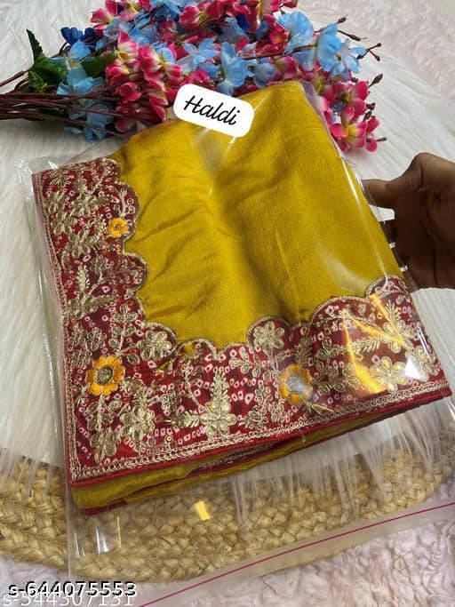 Shivadit ethnic Chiffon Solid Regular Saree With Unstitched Blouse Piece ( Yellow ) - Sarees | Buy online on ZillyBuy