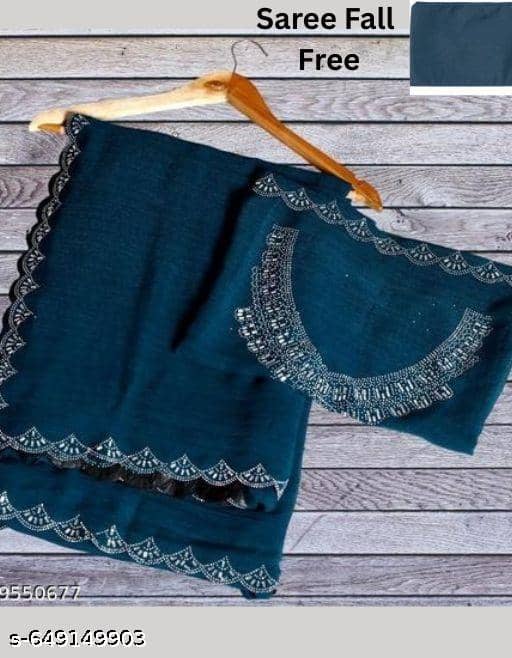 Shivadit ethnic Georgette Applique Regular Saree With Unstitched Blouse Piece ( Teal ) - Sarees | Buy online on ZillyBuy