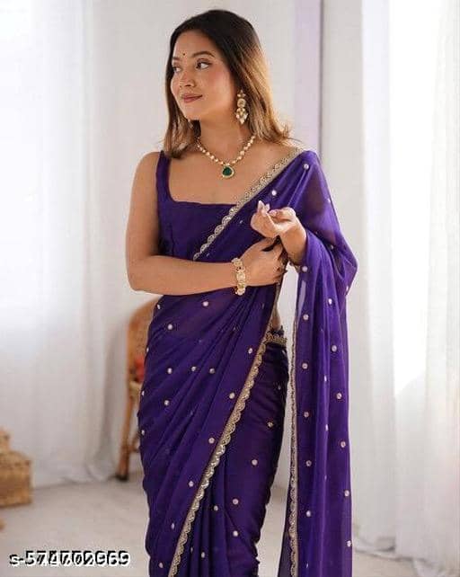 Shivadit ethnic Georgette Embellished Regular Saree With Unstitched Blouse Piece ( Purple ) - Sarees | Buy online on ZillyBuy