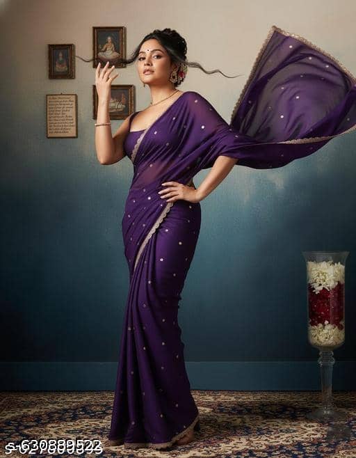 Shivadit ethnic Georgette Embellished Regular Saree With Unstitched Blouse Piece ( Purple ) - Sarees | Buy online on ZillyBuy