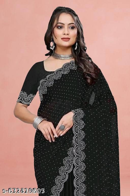 Shivadit ethnic Georgette Embellished Regular Saree With Unstitched Blouse Piece ( Black ) - Sarees | Buy online on ZillyBuy