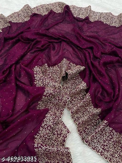Shivadit ethnic Georgette Embellished Regular Saree With Unstitched Blouse Piece ( Wine ) - Sarees | Buy online on ZillyBuy