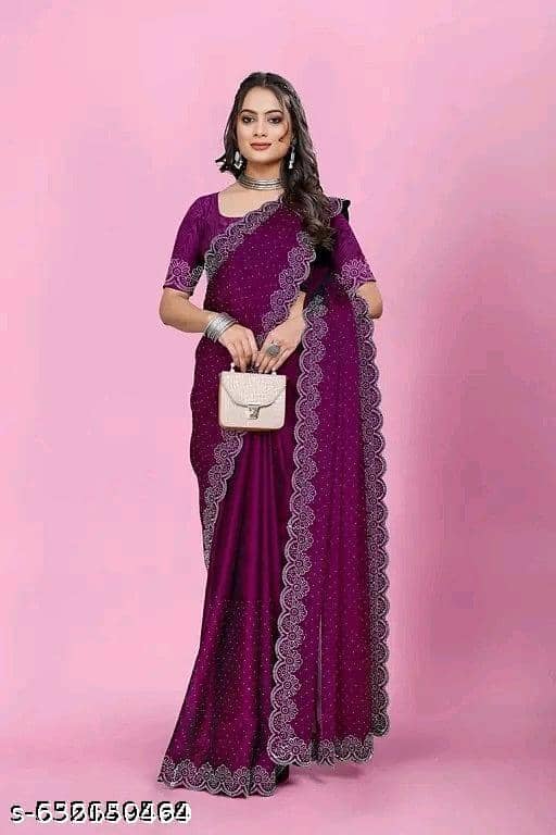 Shivadit ethnic Georgette Embellished Regular Saree With Unstitched Blouse Piece ( Purple ) - Sarees | Buy online on ZillyBuy