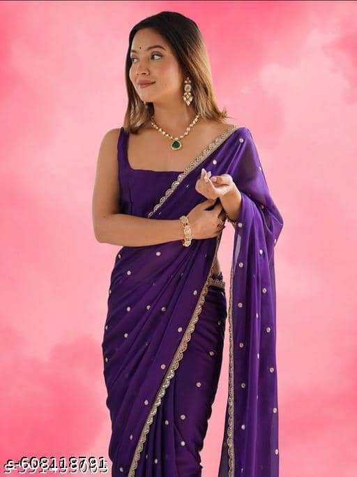 Shivadit ethnic Georgette Embellished Regular Saree With Unstitched Blouse Piece ( Blue ) - Sarees | Buy online on ZillyBuy