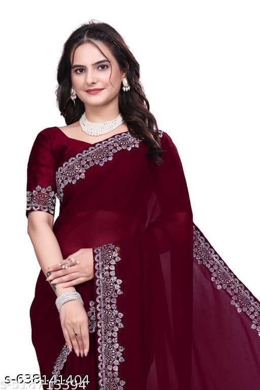 Shivadit ethnic Georgette Printed Regular Saree With Unstitched Blouse Piece ( Maroon ) - Sarees | Buy online on ZillyBuy