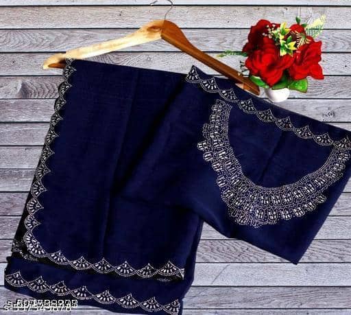 Shivadit ethnic Georgette Solid Regular Saree With Unstitched Blouse Piece ( Blue ) - Sarees | Buy online on ZillyBuy