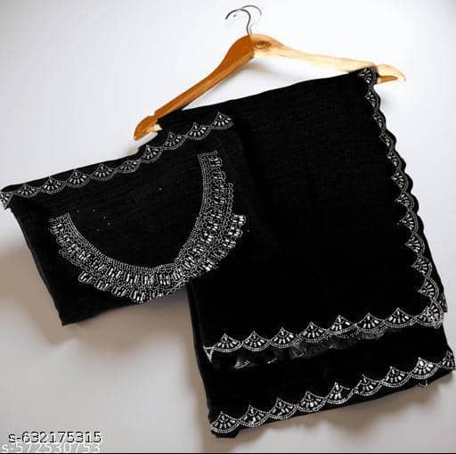 Shivadit ethnic Georgette Solid Regular Saree With Unstitched Blouse Piece ( Black ) - Sarees | Buy online on ZillyBuy