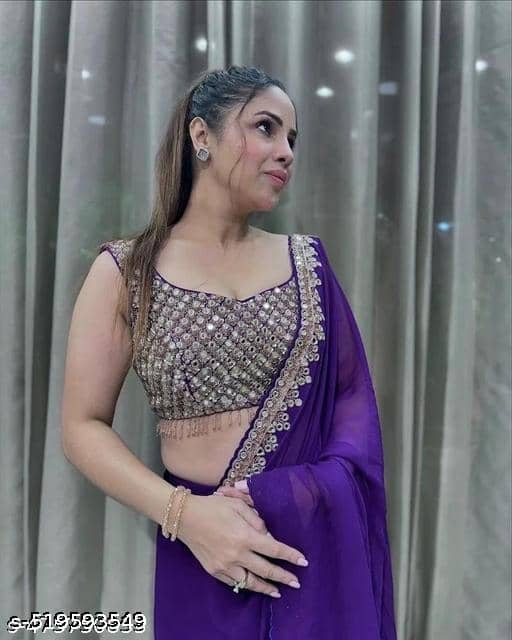 Shivadit ethnic Georgette Solid Regular Saree With Unstitched Blouse Piece ( Purple ) - Sarees | Buy online on ZillyBuy