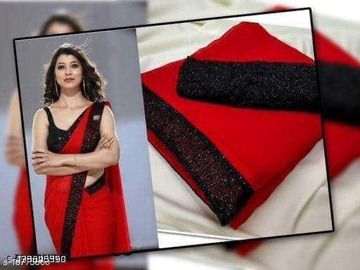 Shivadit ethnic Georgette Solid Regular Saree With Unstitched Blouse Piece ( Red ) - Sarees | Buy online on ZillyBuy