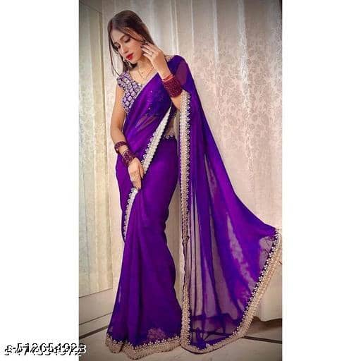 Shivadit ethnic Georgette Solid Regular Saree With Unstitched Blouse Piece ( Purple ) - Sarees | Buy online on ZillyBuy
