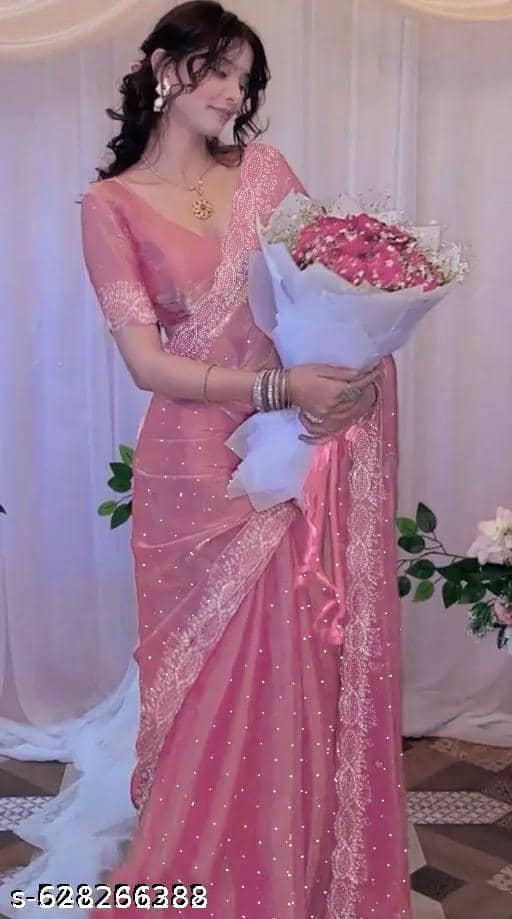 Shivadit ethnic JImmy Choo Embellished Regular Saree With Unstitched Blouse Piece ( Pink ) - Sarees | Buy online on ZillyBuy