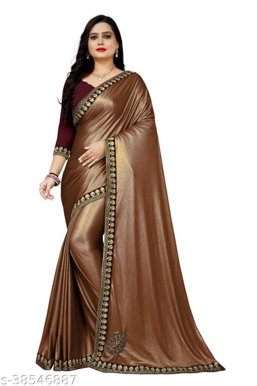 Shivadit ethnic Lycra Embroidered Regular Saree With Unstitched Blouse Piece ( Brown ) - Sarees | Buy online on ZillyBuy