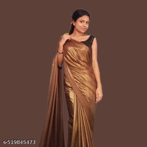 Shivadit ethnic Lycra Solid Regular Saree With Unstitched Blouse Piece ( Gold ) - Sarees | Buy online on ZillyBuy