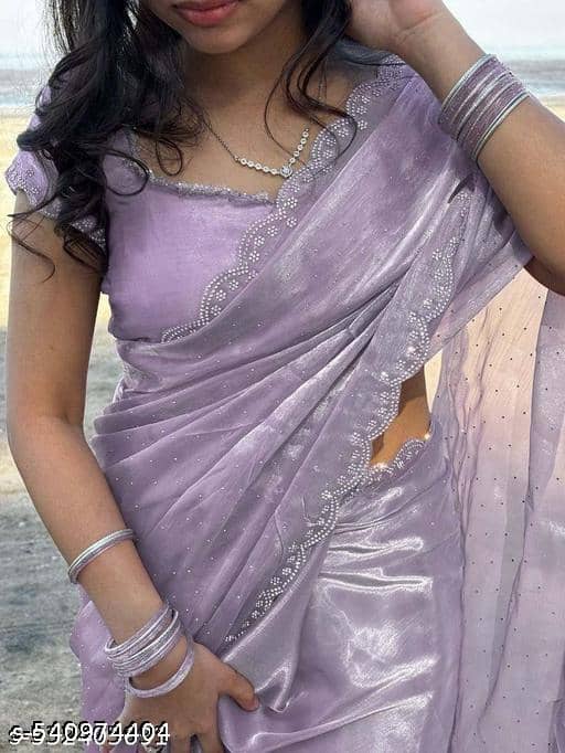 Shivadit ethnic Net Embellished Banarasi saree With Unstitched Blouse Piece ( Lavender ) - Sarees | Buy online on ZillyBuy