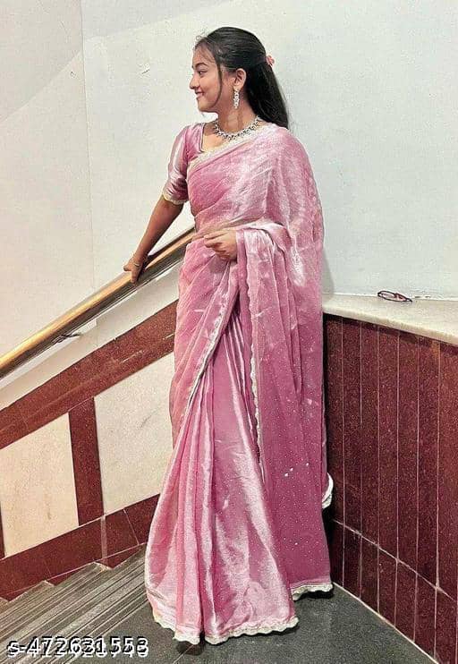Shivadit ethnic Net Solid Regular Saree With Unstitched Blouse Piece ( Pink ) - Sarees | Buy online on ZillyBuy