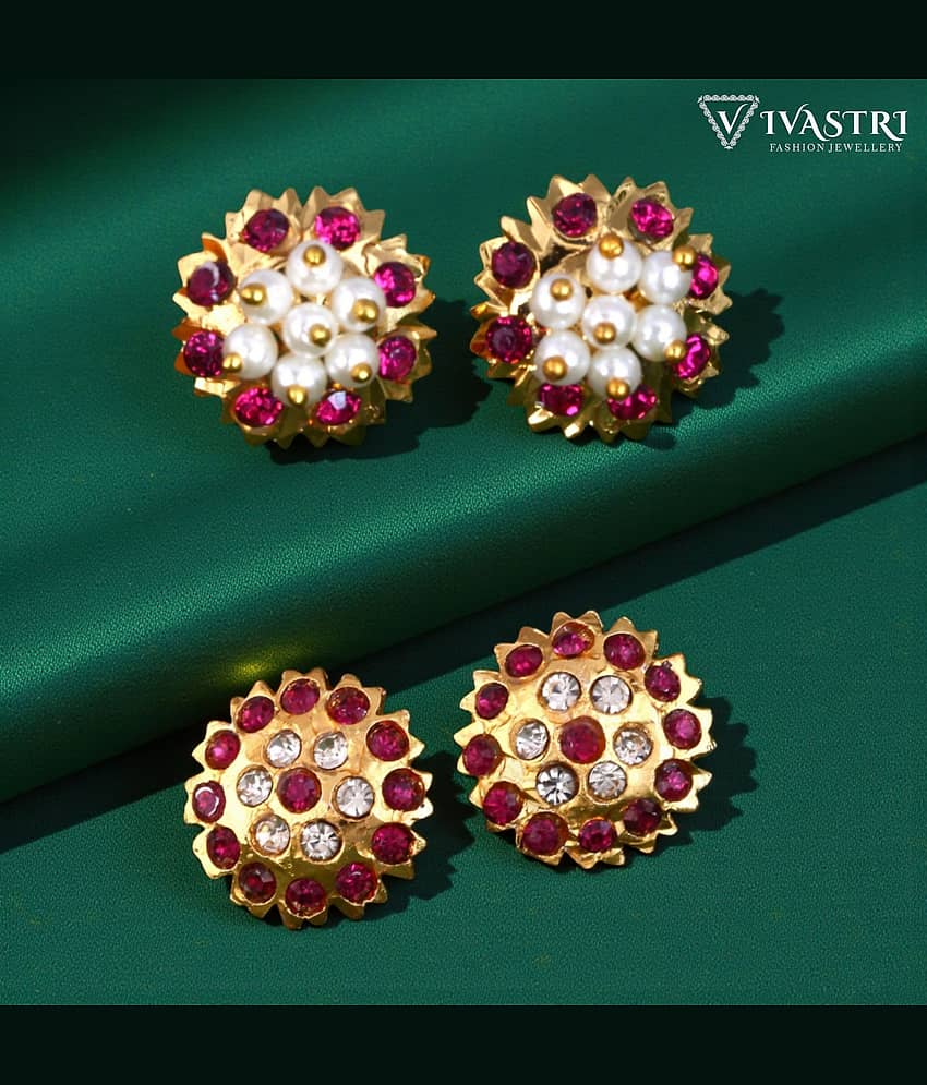 VIVASTRI Golden Stud Earrings ( Pack of 2 ) - Earrings | Buy online on ZillyBuy