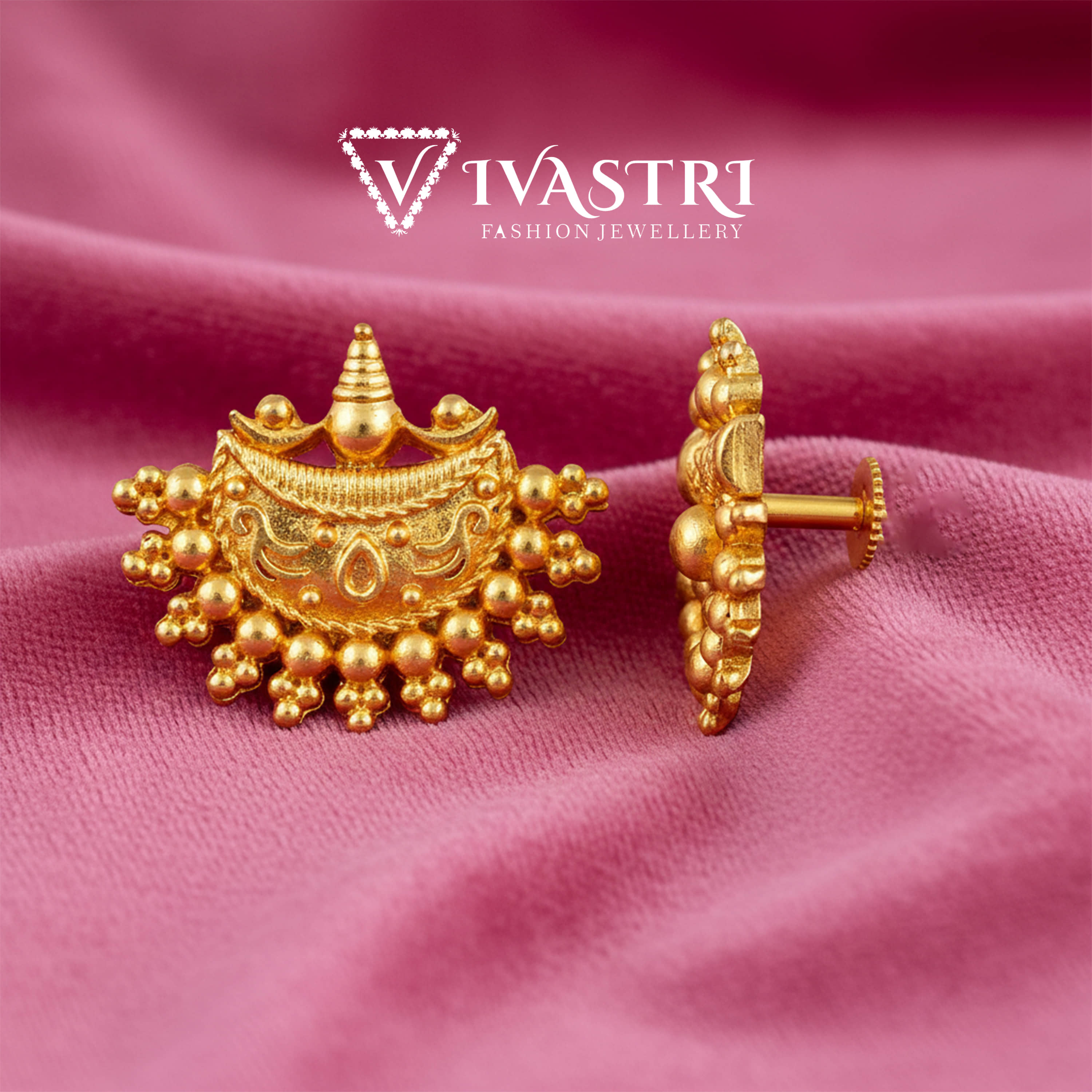 VIVASTRI Golden Stud Earrings ( Pack of 1 ) - Earrings | Buy online on ZillyBuy