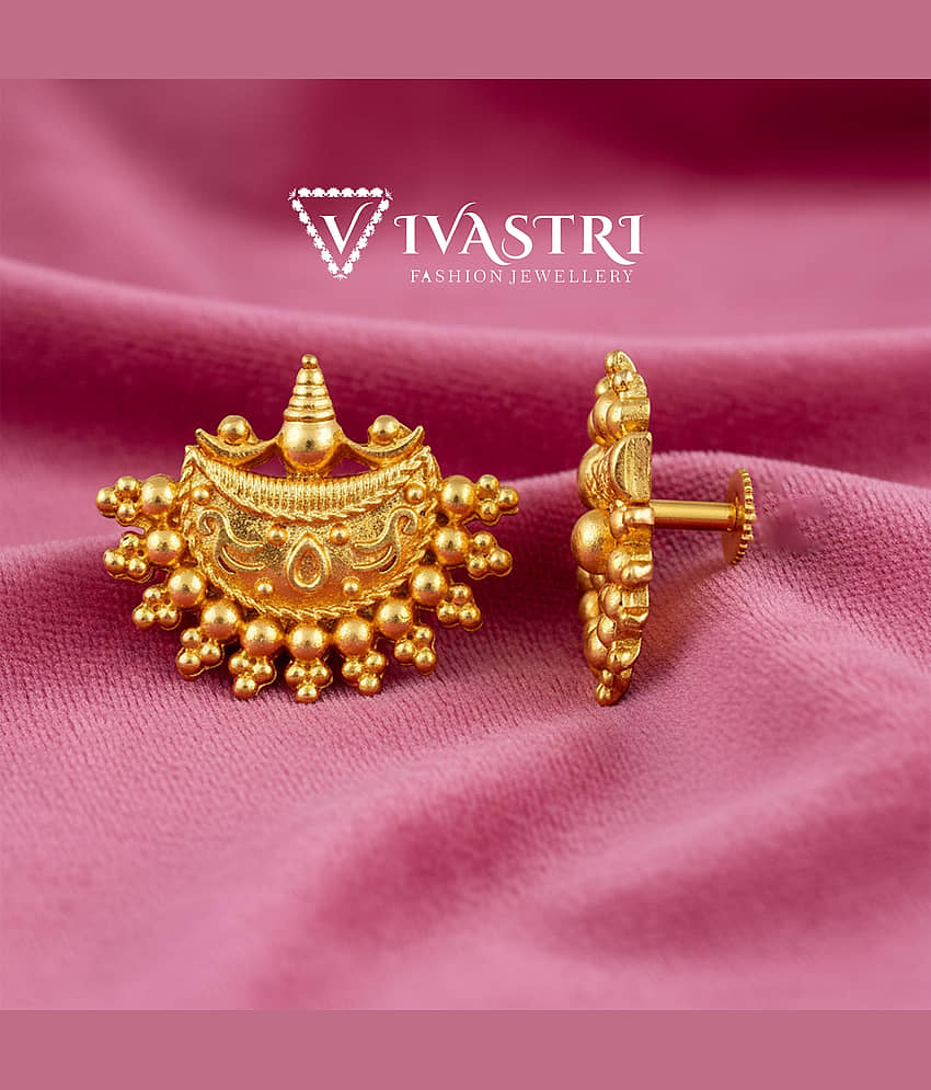 VIVASTRI Golden Stud Earrings ( Pack of 1 ) - Earrings | Buy online on ZillyBuy