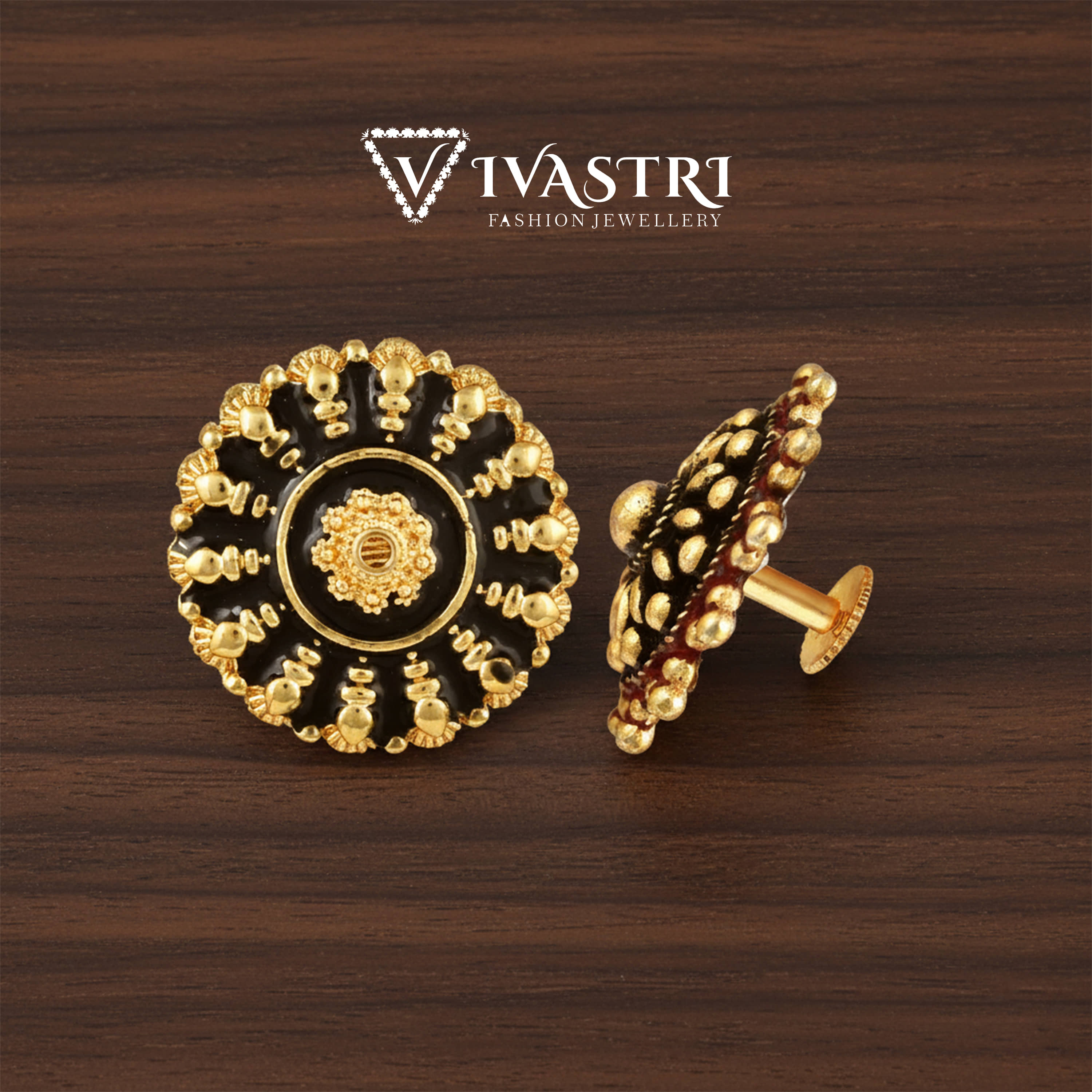 VIVASTRI Golden Stud Earrings ( Pack of 1 ) - Earrings | Buy online on ZillyBuy