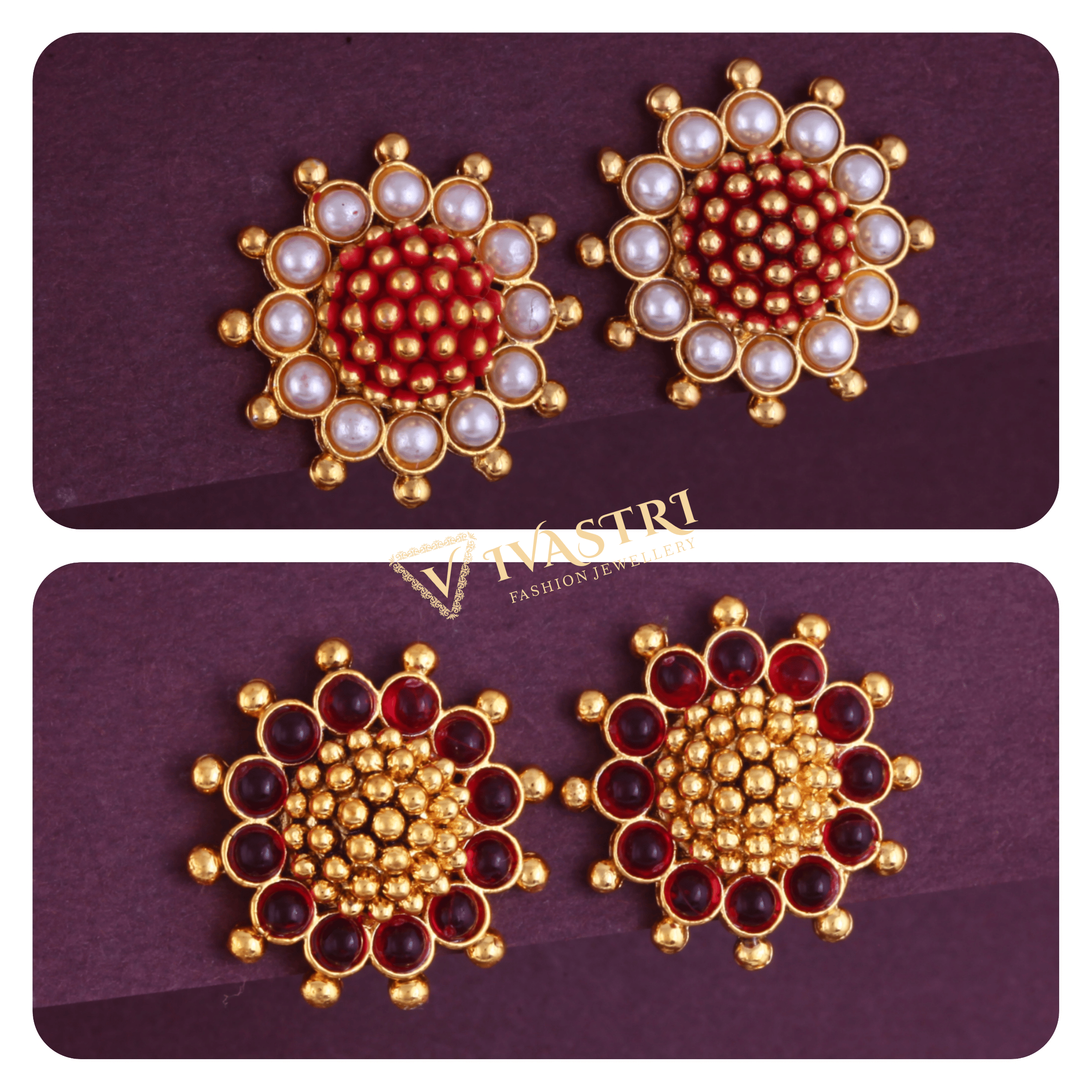 VIVASTRI Golden Stud Earrings ( Pack of 2 ) - Earrings | Buy online on ZillyBuy