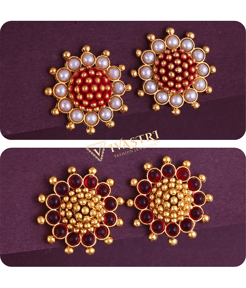 VIVASTRI Golden Stud Earrings ( Pack of 2 ) - Earrings | Buy online on ZillyBuy