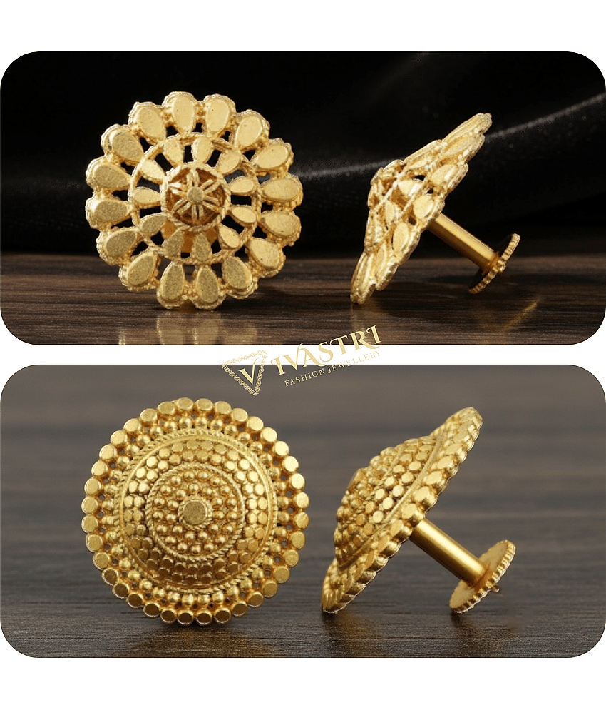 VIVASTRI Golden Stud Earrings ( Pack of 2 ) - Earrings | Buy online on ZillyBuy